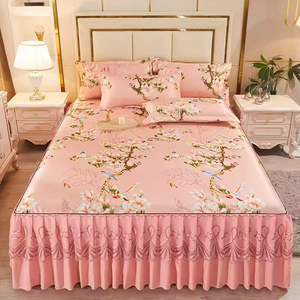 New Comfortable Smooth Machine Washable Polyester Embroidered Breathable Ice Silk <b>Bed</b> Skirt for Home & Hotel Use - Product Image 5
