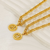 Nuevo Collar Redondo con Letras del Alfabeto Inglés, Cadena Cubana, Dijes con Iniciales, Collar con Colgante Redondo para Mujer
