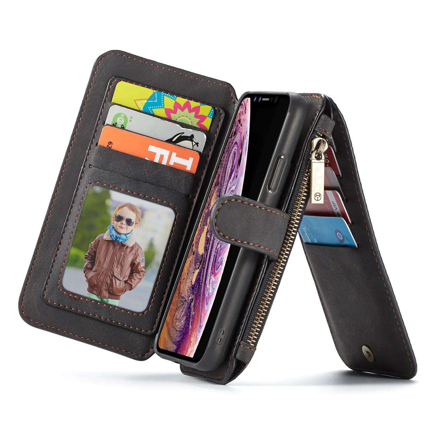 Nouveau Z Fold5 coque de téléphone ZFold4 coque en cuir de téléphone S24 rétro carte insérer portefeuille étui de Protection
