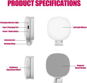 Nueva Luz de Relleno Magnética Mini para Teléfono con Espejo y Diseño Extensible, Luz para Videoconferencias y Transmisiones en Vivo - Product Image 3