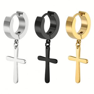Vintage 18K Orthodox Classic Cross Stainless Steel Dangle <b>Hoop</b> <b>Earrings</b> <b>for</b> <b>Women</b> Stylish - Product Image 1