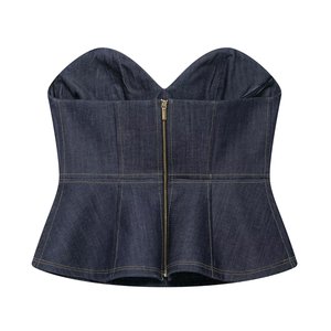 Definir moda feminina nova saia curta hem zipper design denim vest + casual balde jeans terno das mulheres - Product Image 2