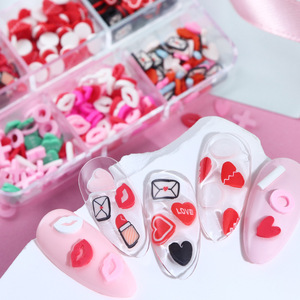 6 grilles d'autocollants pour la Saint-Valentin, motif cœur rouge, 3D, lèvres roses, rouge à lèvres, décoration pour ongles - Product Image 1
