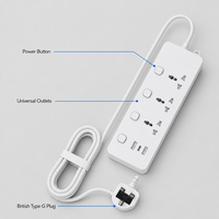 Multiprise universelle 4 prises Royaume-Uni avec logo personnalisé, interrupteurs individuels, 2 ports USB-A et 1 port USB-C, câble d'extension