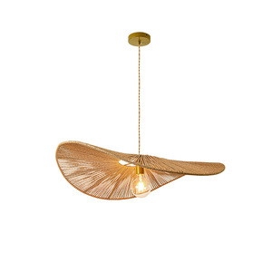 Lustre ovale en rotin style japonais Wabi Sabi, E27, doré, pour salon, chambre, salle à manger - Product Image 5