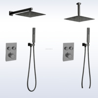Robinet de douche pluie moderne noir brossé en laiton à deux fonctions avec bouton-poussoir, cartouche céramique dissimulée et certification Watermark