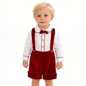 Ensemble de vêtements pour garçons : Chemise en coton personnalisée OEM pour bébés garçons, style gentleman, avec bretelles, <span class=keywords><strong>short</strong></span> et nœud papillon – Fabricant de marque privée - Product Image 2
