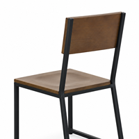Chaise de salle à manger vintage industrielle pour restaurant commercial, robuste, avec structure en métal noir et assise en bois, empilable, pour café et bistrot