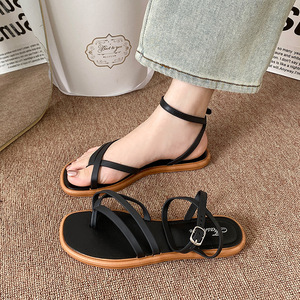 Sandales minimalistes pour femmes à bride cheville, souples, plates, à bout ouvert, décontractées, d'été, de plage, style romain - Product Image 4