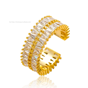 Hip-hop Men's and Women's Double-row T-square Zircon Open <b>Ring</b> Popular Hip-hop <b>Ring</b> - Product Image 1