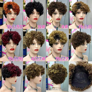 Vente en gros 100% perruque de <span class=keywords><strong>cheveux</strong></span> humains de haute qualité pas cher <span class=keywords><strong>femme</strong></span> pour Pixie perruques bouclées Afro noir femmes couverture de <span class=keywords><strong>cheveux</strong></span> mode couvre-chef - Product Image 6