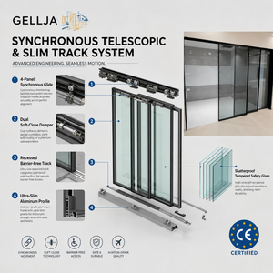 Sistema di Porte Scorrevoli per Patio dal Design Moderno per Esterni a Filo Muro in Lega di Alluminio con Doppio Vetro Temperato Impermeabile per Cucina - Product Image 3