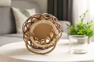 Handmade Woven <b>Bamboo</b> <b>Lantern</b> with Glass Insert and Rope Handle Bohemian Home Decor Vietnam Supplier Manufacturer - Product Image 4