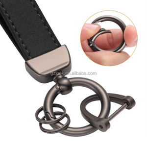 Porte-clés de voiture personnalisable avec rotation à 360 degrés avec <span class=keywords><strong>double</strong></span> anneaux en cuir de vachette en alliage de zinc avec logo armorié - Product Image 3