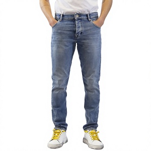 Jean en denim personnalisé pour homme, coupe droite, écologique, respirant, résistant à la décoloration, lavage laser, taille mi-haute, en coton élasthanne, décontracté - Product Image 1