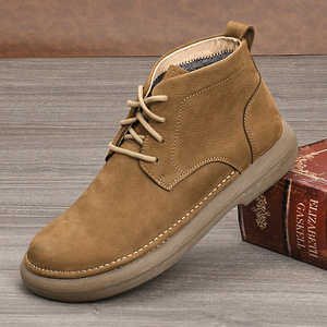 Men Ankle <b>Bootie</b> Genuine Leather Round Toe Warm Plush Lining Rubber Outsole Winter Comfortable Snow Boots - Product Image 1