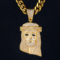 KRKC & CO היפ הופ קסם תליון ישו חתיכה זהב גדול ראש כבד תליון גבר יהלומי ישו Pendant14k זהב ישו תליון