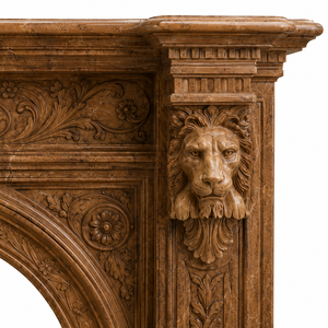 Chimenea Tradicional de Mármol con Acabado en Madera Roja y Tallados de Leones, para Leña, para Interiores, Sala de Estar - Product Image 3