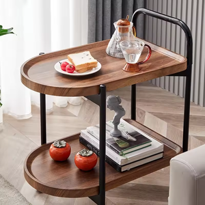 Mesa de esquina de sala de estar nórdica, mesa de centro pequeña con ruedas, sofá de color nogal móvil, estante de almacenamiento, mesa auxiliar - Product Image 3
