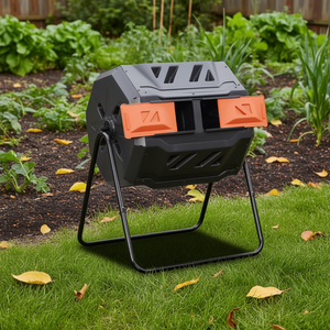 Tumbling <b>Compost</b> <b>Bin</b> Outdoor 43 Gallon Dual Chamber <b>Rotating</b> Composter Orange Manual Operation Garden Tool - Product Image 2
