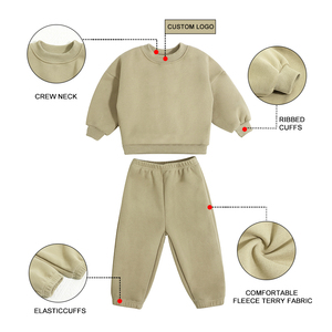 Nouveautés : Ensemble sweat-shirt et pantalon en molleton de coton mélangé personnalisé pour enfants, couleur unie, chaud, ensemble de vêtements pour <span class=keywords><strong>parents</strong></span> et enfants - Product Image 2