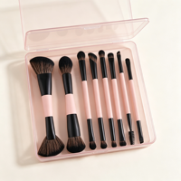 Kit d'outils de maquillage professionnel avec surligneur, mascara et plus - Ensemble de 8 pièces pour les yeux et le visage, fibres synthétiques et manche en bois, usage quotidien