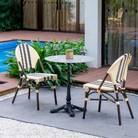 Meubles de Patio café Table en métal jardin extérieur Restaurant français bistrot café Table ronde avec plaque de roche en marbre plateau en céramique