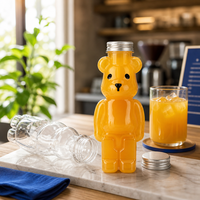 Bouteille de jus en plastique en forme d'ours de 500 ml, bouteille transparente pour boissons, bouteille de thé au lait avec trou, couvercle en aluminium
