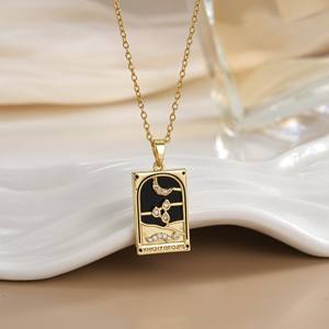 Zooying สร้อยคอฟริตเลียนจี้รูปไพ่ทาโรต์ชุบทองแดงแนววินเทจสีทองแท้ - Product Image 4