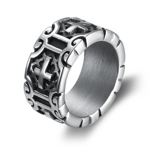 Anillos <span class=keywords><strong>de</strong></span> Cruz Latina Retro <span class=keywords><strong>de</strong></span> Acero Inoxidable con Símbolo Cristiano Crux Ordinaria Jesucristo Crucificado Anillos <span class=keywords><strong>de</strong></span> Banda para Hombres y Mujeres - Product Image 6