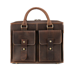 Mattis Porte-documents en cuir pour homme, sacoche pour ordinateur portable de 14 pouces, style rétro horizontal, sac à bandoulière marron foncé - Product Image 3
