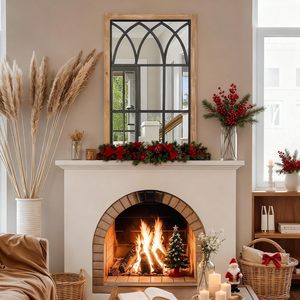 Rustic Wooden Window Pane <strong>Outdoor</strong> <strong>Garden</strong> <strong>Mirror</strong> Window Style Arch <strong>Mirrors</strong> Antique Metal Craft Black Frame Decorative Wall <strong>Mirror</strong> - Product Image 5