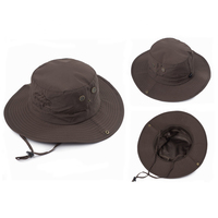 Topi Bucket Nelayan Tepi Lebar Luar Ruangan Topi Hutan Bersirkulasi Udara Topi Boonie Pria dengan Tali