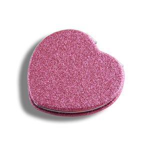 Heart Shaped <b>Compact</b> <b>Mirror</b> Custom Logo Pink Glitter PU Leather Heart <b>Mirror</b> for Valentine's Day - Product Image 1