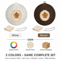 Nid suspendu en rotin synthétique PP tressé 17 cm avec cadre en fil de fer, double usage, doublure amovible, chaîne, 2 couleurs (blanc, marron), pour petauhers
