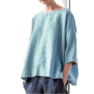2024女性服コットンリネンルーズトップ多目的な芸術的レトロブラウス - Product Image 3