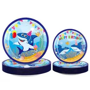 Shark Party Supplies - Blue Ocean Shark Geschirrset für Jungen Geburtstag Baby Shower Pool Party Dinner Dessert teller und Servietten