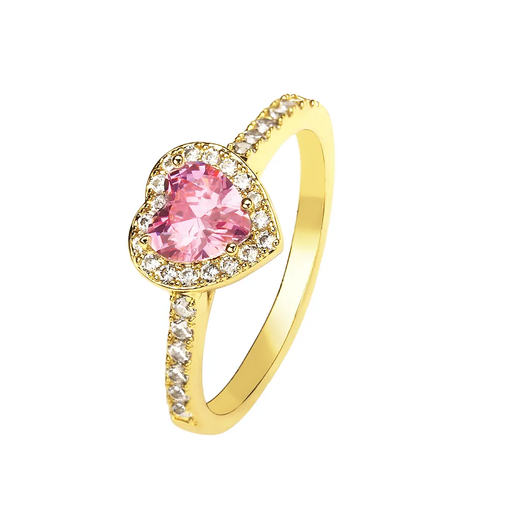 Gloednieuw Design Mode Sieraden Ring Sierlijk Verzilverd Kleur Zirkoon Roze Hart Ringen Sieraden Vrouwen