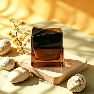 Pot à crème en <span class=keywords><strong>verre</strong></span> ambré facetté de luxe avec couvercle noir élégant, emballage haut de gamme pour crème anti-âge pour le visage - Product Image 3