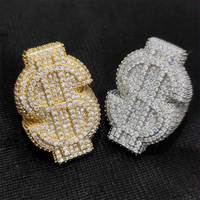 DE Stylish Dollar Sign Brass Men Rings Men Round Zircon Dollar Ring Dollar Sign Design Hiphop Zirconia Men Rings