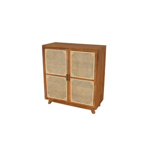 Elegant Modern 2DR Teak Wood & Rattan Living Room Cabinet with Durable Intricately Woven Doors for Storage Home Furniture - Product Image 2
