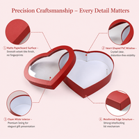 Boîte cadeau personnalisée en forme de cœur avec couvercle en PVC transparent, carton rouge mat, emballage pour fleurs et chocolats pour la Saint-Valentin, OEM, MOQ 100 pièces