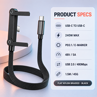 Câble de charge USB-C 240W pour gaming avec support de téléphone pliable PD3.1 5A E-Marker en nylon tressé – Vente en gros