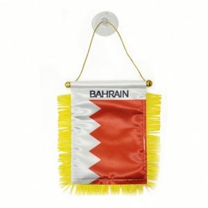 Custom Bahrain Satin Pennant Flag Digital Printed Mini Car <b>Banner</b> with Yellow Tassels Made of Polyester Plastic Automotive Use - Product Image 1