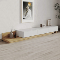 Mueble de TV Moderno para Sala de Estar en Madera de Nogal, Centro de Entretenimiento de Madera Sólida, Mueble para TV Retráctil con 3 Cajones de Almacenamiento, Comedor