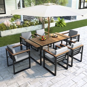 Set di Mobili da Giardino di Lusso, 7 Pezzi con Tavolo <span class=keywords><strong>e</strong></span> <span class=keywords><strong>Sedie</strong></span>, Cuscini Grigi Rimovibili, Arredamento da Esterno per Patio - Product Image 1