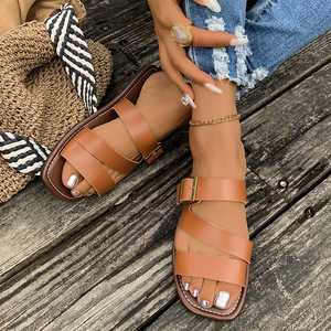 ashion2025 New European and American Style Womens Shoes Round-toe Flat-toe Fashionable Beach <b>Sandals</b> With Metal231 231 - Product Image 2