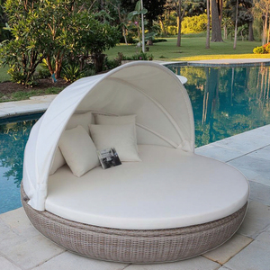 Mới Ngoài Trời Nhôm Mây Vườn Ban Ngày Vòng PE Mây Mặt Trời Lounger Với Tán Patio Ăn Uống Đồ Nội Thất Cho Hồ Bơi Chaise Phòng Chờ - Product Image 5