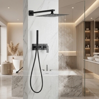 Ensemble de douche de luxe noir encastré pour salle de bain d'hôtel, avec douche pluie carrée dissimulée