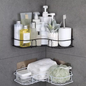 Support triangulaire <span class=keywords><strong>d</strong></span>'angle à angle droit pour salle de bain avec crochets adhésifs Panier de rangement mural dans la cuisine des toilettes - Product Image 5